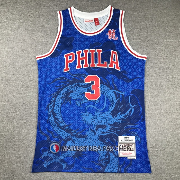 Maillot Philadelphia 76ers Allen Iverson NO 3 Asian Heritage Throwback 1996-97 Bleu